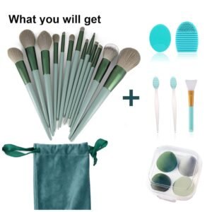 All items neatly packaged in a compact storage bag, perfect for keeping your makeup tools organized