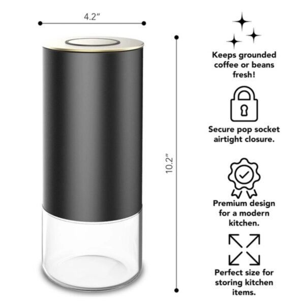 Dimensions of the Kaffe Glass Coffee Canister, highlighting its compact and elegant design