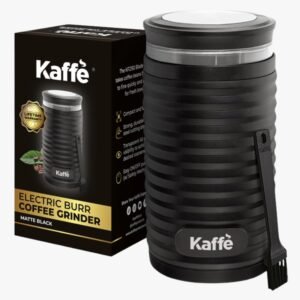 Full view of the Kaffe Electric Coffee Grinder with matte black finish.