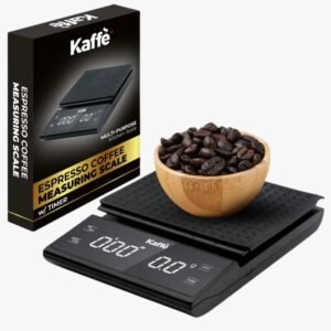 Full view of the Kaffe Digital Food Scale with stainless steel surface and tare feature