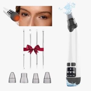 Full view of the blackhead remover vacuum, showcasing its sleek design and included accessories