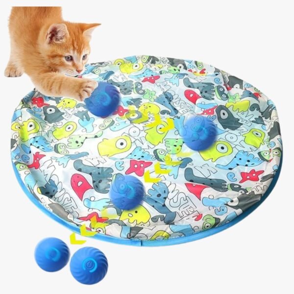 Image showing the rolling ball toy placed inside the cloth bag, designed for interactive hide-and-seek games
