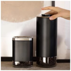 Kaffe Glass Coffee Canisters neatly arranged on a kitchen shelf, offering practical and stylish storage