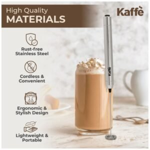 Stainless steel Kaffe Milk Frother showcasing premium build quality and durability.