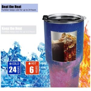 Tumbler with icons representing heat and cold retention, showing its ability to keep beverages at the ideal temperature