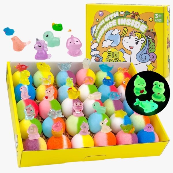 View of bath bombs with surprise toys inside