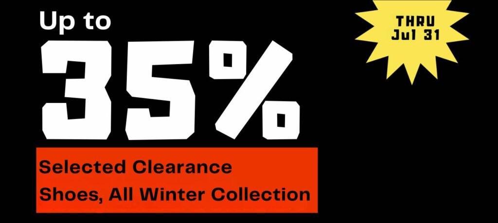 Deal page main banner clearance sale up to 35% off Boots and all winter collection